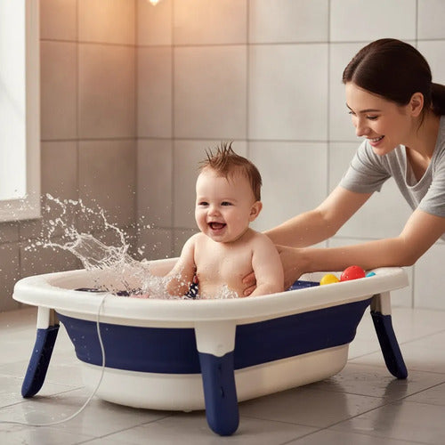 Bañera Infantil Plegable Plástico Termómetro Digital 75x47cm Azul