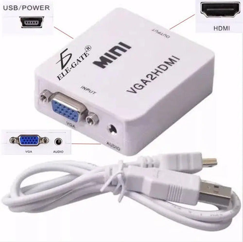 Adaptador Vga A Hdmi Con Audio Y Video Para Pc, Para Conectar Laptop A Tv