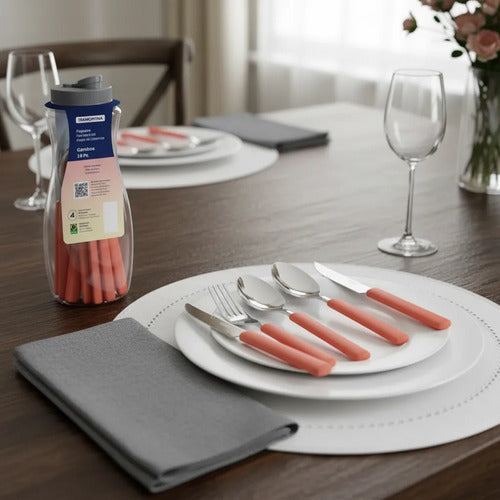 Set Kit Juego De Cubiertos Acero Inoxidable Pack X16 Piezas Salmón