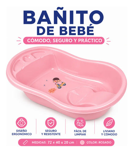 Bañera Infantil Plástica Para Bebé 72x40cm Plástico Cómoda Rosa