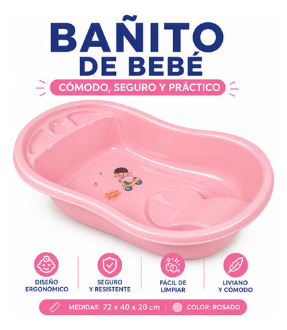Bañera Infantil Plástica Para Bebé 72x40cm Plástico Cómoda Rosa