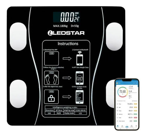 Balanza Digital Ledstar Inteligente App Bluetooth Grasa Masa Negro