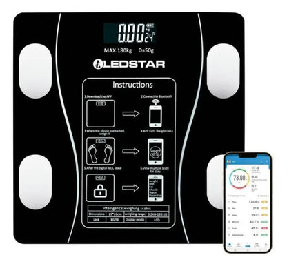 Balanza Digital Ledstar Inteligente App Bluetooth Grasa Masa Negro