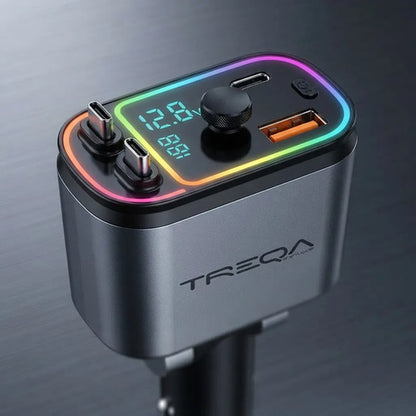 Cargador Auto 120w Cable Retráctil Usb C iPhone Fm Mp3 Rgb Negro