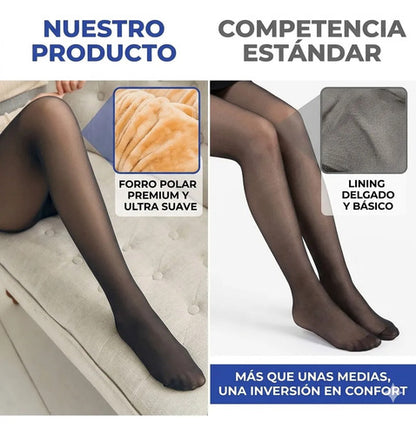 Medias Cancan Termica Forrada Polar Talle L Unico Elastica Negro Traslúcido Liso L