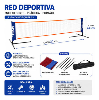 Red Deportiva Multiuso 3.1m Con Soporte Desmontable Azul