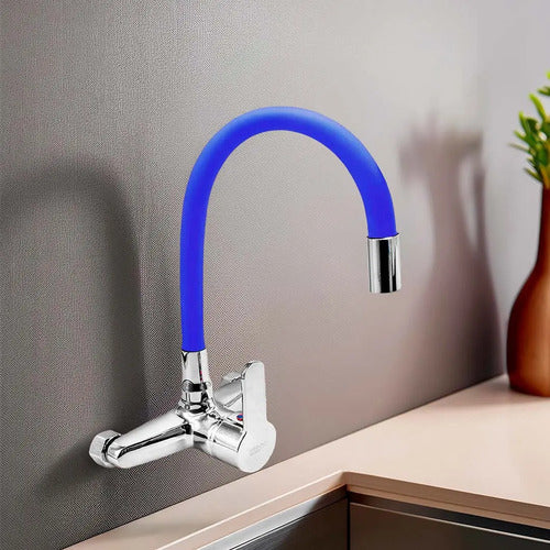 Monocomando 15cm Pico Azul Flexible Cocina Pared Mesada