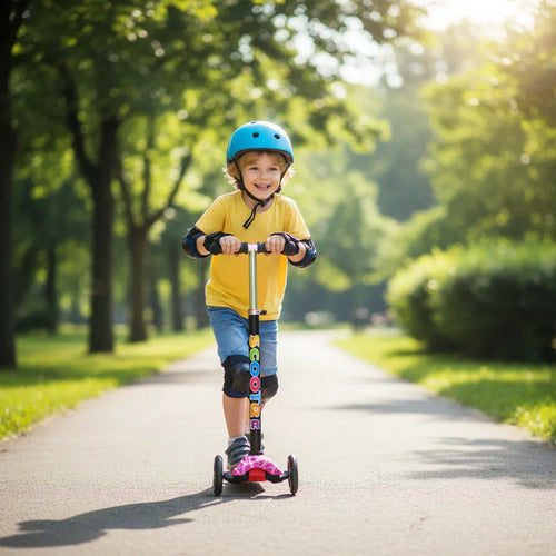 Tripatín Scooter Infantil Luces Ruedas Altura Regulable 50kg Rosa