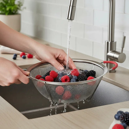 Colador Acero Inoxidable 28c Malla Fina Cocina Fruta Verdura Plateado