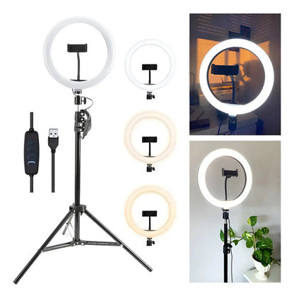 Aro De Luz Anillo Led 26 Cm Con Trípode 2 Mts Selfie Flash Tiktok Veoquiero Blanco 26cm