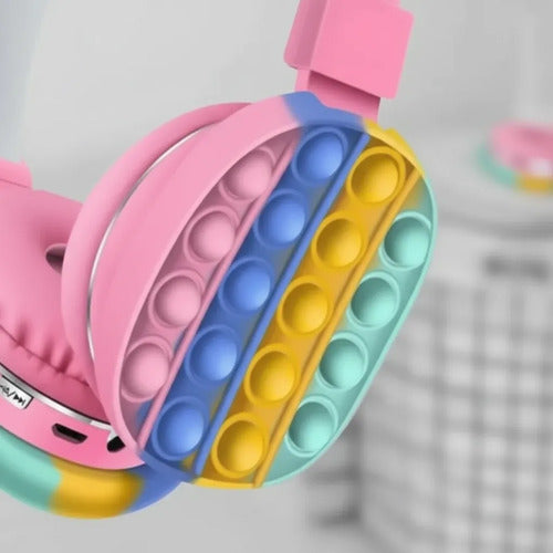 Auriculares Bluetooth Diseño Pop It Con Usb Tf Fm Micrófono Rosa