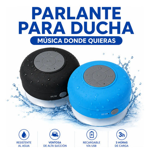 Parlante Resistente Al Agua Bluetooth Para Ducha Con Ventosa Negro
