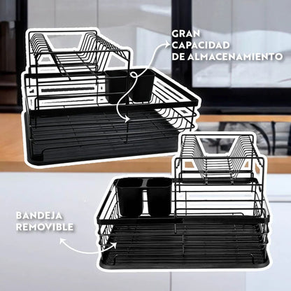 Seca Platos Escurridor De Vajilla Dos Niveles Cubiertos Negro