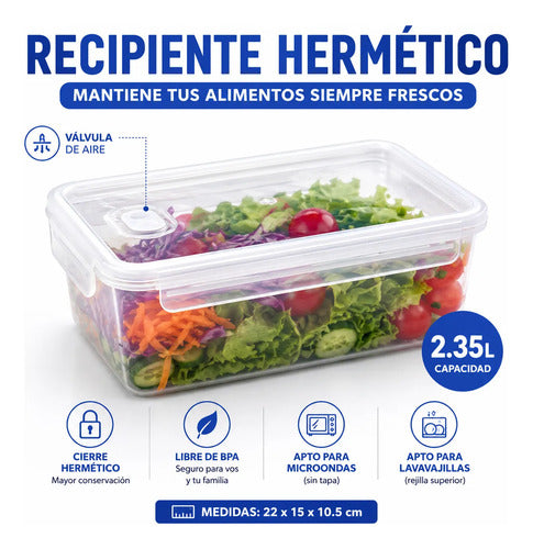 Recipiente Tupper Contenedor Hermético Plástico 2.35 Válvula Transparente