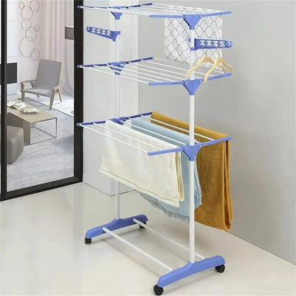 Tendedero Ropa Plegable Portatil Tender 3 Pisos Con Ruedas Gris/azul