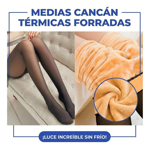 Medias Cancan Termica Forrada Polar Talle L Unico Elastica Negro Traslúcido Liso L