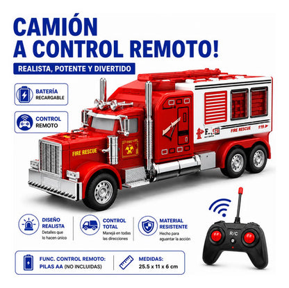 Camión Bomberos Control Remoto Recargable 25.5cm Juguete Rojo
