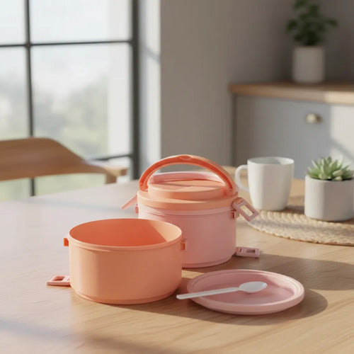 Lonchera 2 Compartimentos Pp Portátil Plástica Térmica 17cm Salmón