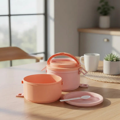 Lonchera 2 Compartimentos Pp Portátil Plástica Térmica 17cm Salmón