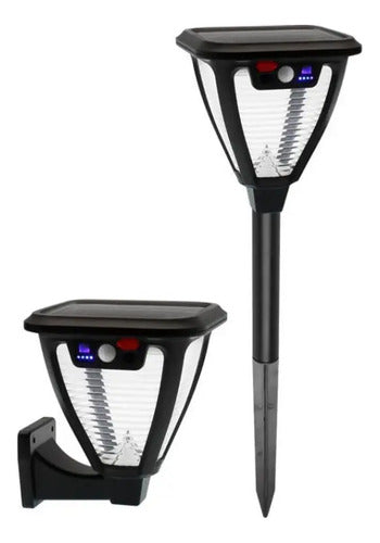 Farol Solar Exterior Foco Lampara Aplique Led Estaca Jardin Negro