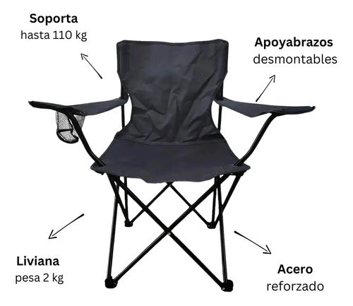 Silla Plegable Camping Jardin Playa Apoyabrazos Portavaso