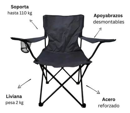 X3 Silla Plegable Camping Reposera Con Apoyabrazos Playa