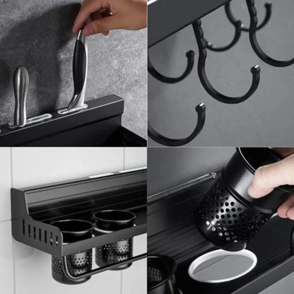 Organizador Cubiertos Cocina Estante Especiero Metal Negro
