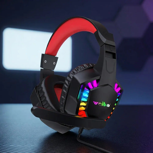 Auricular Headset Gamer Led Rgb Usb 3.5mm Micrófono Negro Y Rojo