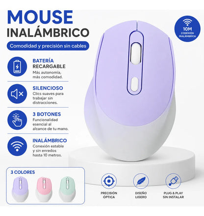 Mouse Inalambrico Recargable Silencioso 3 Botones Notebook Aleatorio - 3 Colores