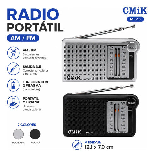Radio Portátil Am Fm Salida Jack 3.5 Antena Bolsillo Mini Gris
