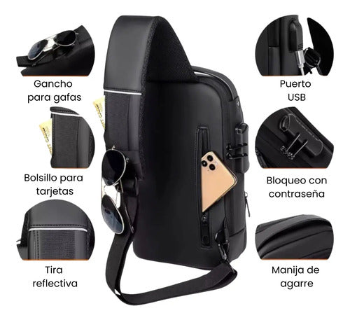 Mochila Bandolera Antirrobo Impermeable Usb Negro Y Marrón Veoquiero Negro/marrón