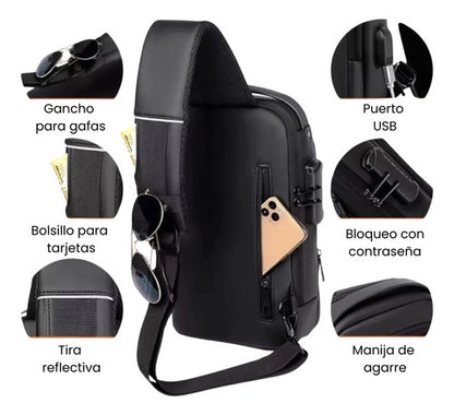 Mochila Bandolera Antirrobo Impermeable Usb Negro Y Marrón Veoquiero Negro/marrón