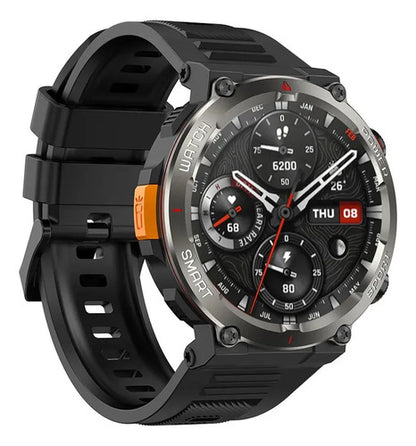 Reloj Inteligente Smartwatch Pantalla Tactil 1.45 Pulgadas Negro Mate Polímero Reforzado Malla Deportiva Negro Con Detalles En Gris Gris Plomo / Negro Metalizado Acabado Pvd