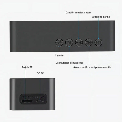 Marca Glowlin Reloj Despertador Digital Adornos Radio Y Altavoz Bluetooth Negro