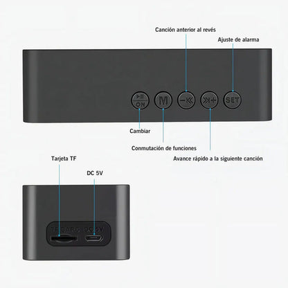 Marca Glowlin Reloj Despertador Digital Adornos Radio Y Altavoz Bluetooth Negro