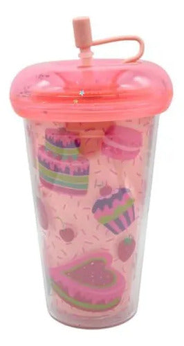 Vaso Acrílico Tapa Silicona Sorbito 450ml Doble Pared Rosa Rosa