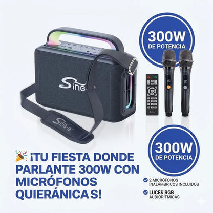 Parlante Bluetooth Equipo Karaoke Microfono Luces Rgb 300w Negro