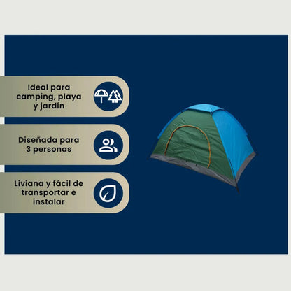 Carpa 3 Personas Iglu 200x150cm + 2 Sillas Playeras Plegable Varios