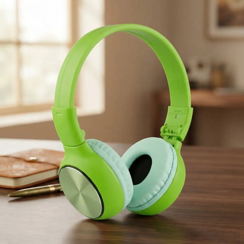 Auriculares Bluetooth Plegables Radio Fm Microsd Inalambrico Verde