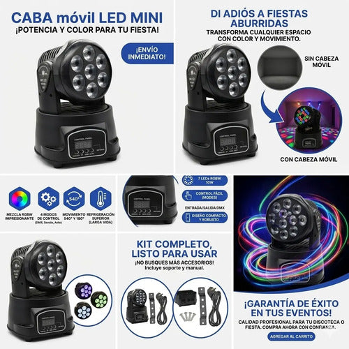 Foco Fiesta Disco Cabeza Movil Robotico Par 7 Led Rgbw Dmx