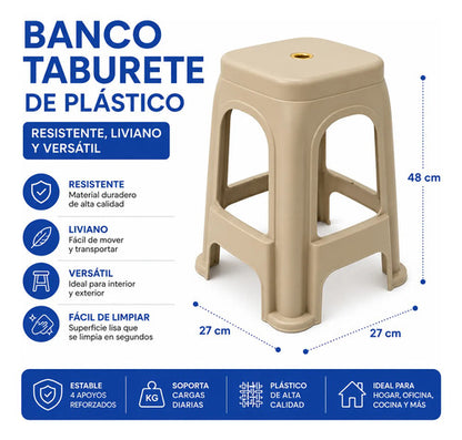Banco Taburete Plastico Reforzado 48cm 27cm Alto Auxiliar Mate