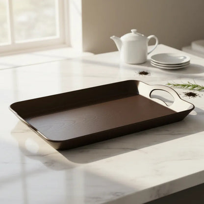 Bandeja Plástica Rectangular Asas 42x29cm Liviano Resistente Marrón