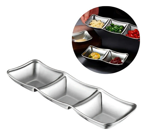 Bandeja Plato Para Condimentos Bowl Triple Acero Inoxidable Plateado