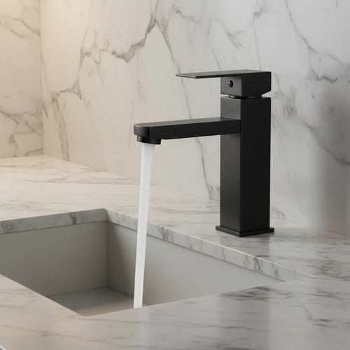Canilla Griferia Monocomando Lavatorio Acero Baño Set Negro Mate
