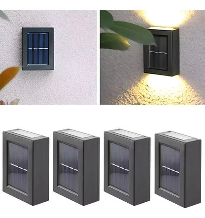 Set X4 Foco Solar Led Pared Aplique Exterior Lampara Spot Negro