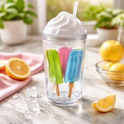 Vaso Reutilizable Acrílico Sorbito Y Tapa 17cm Transparente Transparente Con Diseños