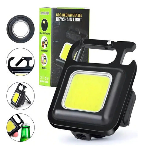 Mini Linterna Llavero Iman Led Cob Abridor Recargable Usb Blanco Negro