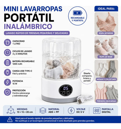 Mini Lavarropas Lavadora Portátil Recargable 1l Compacta Usb Blanco