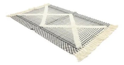 Alfombra Bohemia Algodón Decorativa 60x90 Geométrica Boho 90 Cm 60 Cm Gris