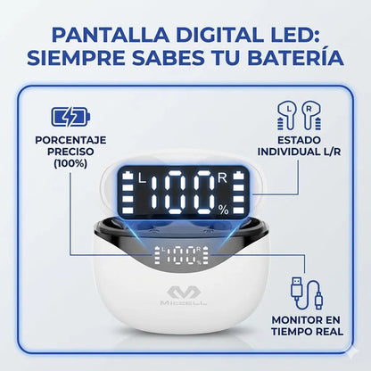 Auriculares Inalambricos Bluetooth Pantalla Led Ios Android Blanco